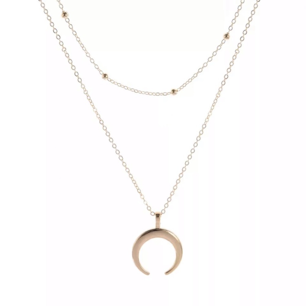 Crescent Moon Multilayer Gold Filled Necklace - Picture 2 of 2